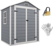 Outsunny Szerszámos Szekrény 2.12m² 183x134x210 cm Kertesház Gyalogos Tetővel, Zárható Ajtóval, Ablakokkal, Padlólemezzel, Időjárásálló Kerti Ház, Kül