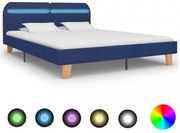 kék szövetkárpitozású LED-es ágykeret 160 x 200 cm