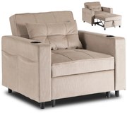 Ágyazható Fotel Bézs Kordbársony Kárpittal. SOLOR