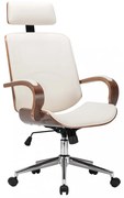 krémszínű műbőr és hajlított fa irodai forgószék fejtámlával