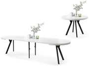 Mazzoni EXPANSO Fehér Matt/fekete lábak - LOFT/IPARI STÍLUSÚ 310 cm-re BŐVÍTHETŐ NAGY KEREK ASZTAL Ø110 Y LÁBAKKAL