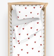 Goldea gyermek pamut ágyneműhuzat kiságyba - piros szívecskék, fehér alapon 90 x 120 és 40 x 60 cm