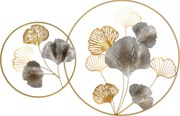 HOMCOM 3D Fém Fali Dísz, Arany Ginkó Levél Motívummal, Két Kerek Keretben, 102x66.2 cm, Arany és Ezüst | Aosom
