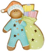 Kerámia mézeskalács figura ajándékokkal LED-es glitteres karácsonyi figura dekoráció 38 cm