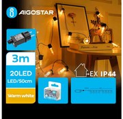 Aigostar - LED kültéri dekorációs fényfüzér 20xLED/3m IP44 meleg fehér
