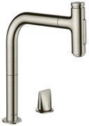 Hansgrohe Metris Select M71, kétlyukú karos konyhai csaptelep kihúzható spray-vel, rozsdamentes megjelenés, HAN-73819800