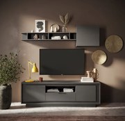 SKY 2.0 TV-szekrény 2 ajtóval és 1 fiókkal, fehér matt lakkozott vázzal, sötét láva laminált előlapokkal