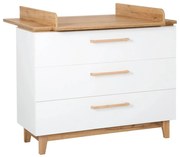 Fehér alacsony gyerek komód pelenkázó feltéttel tölgyfa dekorral 118x104 cm Finn – Roba