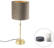 Okos asztali lámpa arany színű, taupe bársony árnyékolóval 25 cm, Wi-Fi A60 - Parte
