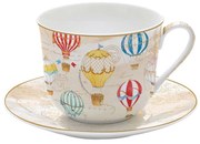 Porcelán nagyméretű teás csésze aljjal 400 ml Vintage Air Balloons