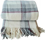 Gyapjú takaró rojtokkal 150x200 új-zélandi gyapjú kockás szürke ekri piros