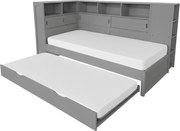 Ágy polcokkal és pótággyal, szürke, 90x200, LENDON