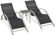 Outsunny Kert Napozóágy Szett Fém Hálós 3-Részes Napozóágy Teázó Asztallal, 2 Napozóággyal, 1 Oldalas Asztallal - Kerti Bútor Szett 59W x 169D x 66H c