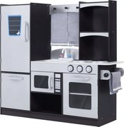 HOMCOM Nagy Fa Játék Konyha 3 Év Feletti Gyerekeknek Tartozékokkal - Gyerekeknek Szánt Játék Konyha Mikrohullámú Sütő, Mosogató 105x31.5x95 cm Ezüst é