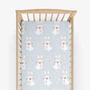 Goldea gyermek gumis pamut lepedő kiságyba - álmodozó nyuszik 60 x 120 cm