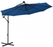 azúrkék konzolos napernyő LED-fényekkel és acélrúddal 300 cm