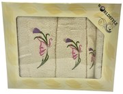 Ajándékcsomag 3 db 70x140 cm-es fürdőlepedőből és 50x100 cm-es, valamint 30x50 cm-es törölközőkből,tejszínes  színben, TiaHome