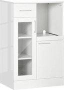 HOMCOM Modern Tálalószekrény Szekrényekkel és Fiókkal, Helytakarékos Konyhaszekrény Fa és Üveg Anyagból 60x40x95cm, Fehér | Aosom
