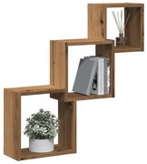 kézműves tölgy színű szerelt fa fali kocka polcok 68x15x68 cm