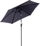 Outsunny Alumínium Kerti Napernyő Ø260x235 cm Dönthető Teraszi Napernyő Forgó Mechanizmussal és 6 Fém Rúddal Kültéri Terasz Erkély Szürke | Aosom