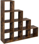Könyvespolc, 10 kockás tároló, 129,5 x 29 x 129,5 cm, rusztikus barna