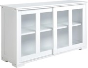 HOMCOM Modern Konyhai Tálaló Szekrény Stacking Tálaló Konyhai Segédunit 2 Csúszó Üvegajtóval és Állítható Polccal a Nappaliba 107x33x62.5 cm Fehér | A