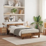 Ágykeret LED -es lámpákkal Régi fa 135 x 190 cm Faanyag