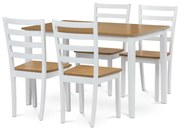 Étkezőgarnitúra 1 asztal + 4 szék, asztalméret 120x75x75 cm, MDF, furnér, tömör lábak, tölgyfa/fehér színben