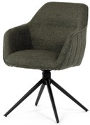 Forgó Étkező- és Tárgyalószék, zöld szövet kárpitozással, fekete fém lábak, forgó mechanizmus