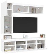 6 darabos fehér falra szerelhető TV-szekrényszett LED-ekkel