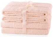 Világos rózsaszín frottír pamut törölköző és fürdőlepedő készlet 6 db-os Amari – Restilo