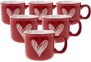 6 darabos kerámia bögrés szett Srdíčko I, 90 ml,piros