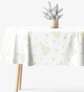 Goldea karácsonyi ovális teflonbevonatú asztalterítő - aranyszínű karácsonyfák és csillagok 120 x 160 cm