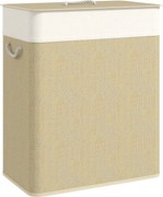 HOMCOM Bambusz Ruhatároló Fedéllel 100L Ruhás Kosár 2 Rekeszsel, Kivehető Belső Táskával a Mosókonyhához és Hálószobához, 52x32x63 cm Natúr | Aosom