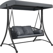 Outsunny rattan hollywood-hinta – 2 személyes kerti pad állítható napellenzővel és párnákkal, A-tartó, teherbírás 240 kg, 178 x 120 x 172 cm (sötétszü