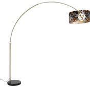 Ív lámpa sárgarézzel és fekete árnyékolóval virágmintával 50 cm - XXL