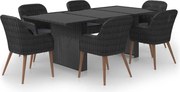 vidaXL 7 részes fekete polyrattan kerti étkezőgarnitúra