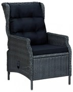 sötétszürke dönthető háttámlás polyrattan kerti szék párnákkal