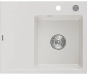 Mexen Ben gránit mosogató 1-medencés csepegtető jobb 600 x 500 mm, fehér, króm szifon - 6523605000-20