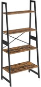 Könyvespolc 4 szintes 63x34x137 cm, rusztikus barna és fekete színben,