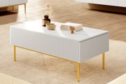 Nicole dohányzóasztal 120 cm fiókokkal és fém lábakkal - matt fehér / arany lábakkal