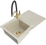 Mexen Cesar 1-medencés gránit mosogató csepegtetővel és Duo konyhai csapteleppel, bézs - 6514-69-671701-57-G