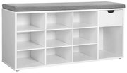 Cipőtároló pad, párnázott ülőfelülettel, 104x30x48cm, fehér