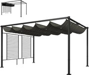 Outsunny pergola 3,87 x 2,97 m, állítható tetővel, 2 privát panellel, UV50+, szabadon álló — sötétszürke | Aosom