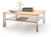 Nelia dohányzóasztal 120x70 cm tömör olajozott fából - bronz színű üvegpolccal