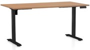 Állítható magasságú asztal OfficeTech B, 160 x 80 cm, fekete alap, bükkfa