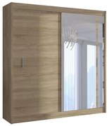 SABRINA gardróbszekrény tükörrel, 180x215 cm, sonoma tölgy