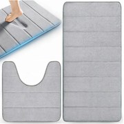 2 részes Memóriahabos csúszásmentes Fürdőszoba szőnyeg, szürke, 80 x 50 cm
