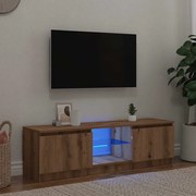 kézműves tölgy szerelt fa TV-szekrény LED-ekkel 120x30x36 cm
