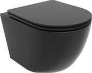 Mexen Lena  Perem nélküli fali wc lassú záródásu tetövel  slim, duroplast,  fekete mat - 30221085 Wc
